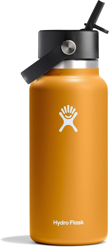 Hydro Flask Water Bottle - Insulated Stainless Steel with Wide Straw Lid - 32 Oz Fossil Brown, Leakproof