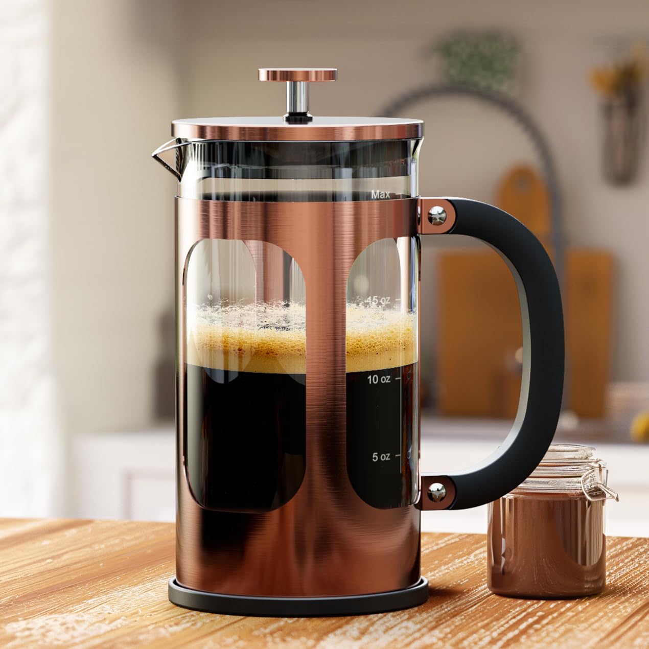 Veken French Press Coffee Maker - 21oz Borosilicate Glass Brewer for Cold Brew & Travel | Copper Finish