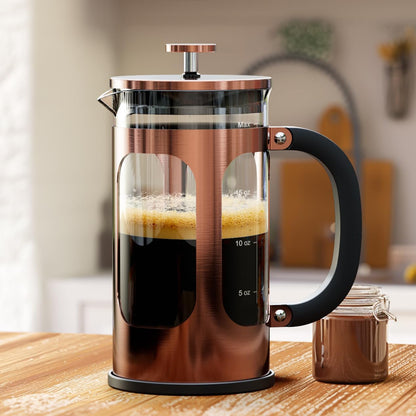 Veken French Press Coffee Maker - 21oz Borosilicate Glass Brewer for Cold Brew & Travel | Copper Finish
