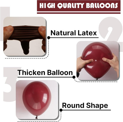 PartyWoo Burgundy Balloons - 155-Piece Dark Chestnut Red Balloon Arch Kit | Various Sizes for Celebrations