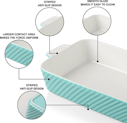 Sweejar Ceramic Baking Pan - 13 x 9 Porcelain Dish for Brownies & Lasagna | Turquoise with Handle