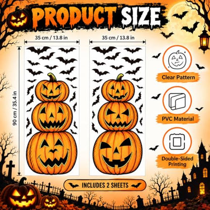 Halloween Window Clings Set - Extra Large Spooky Pumpkin and Bat Designs