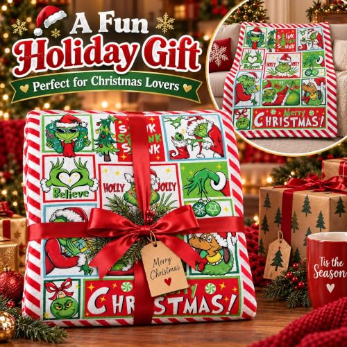 Christmas Cartoon Flannel Blanket - Holiday Throw Blanket for Home & Gifts