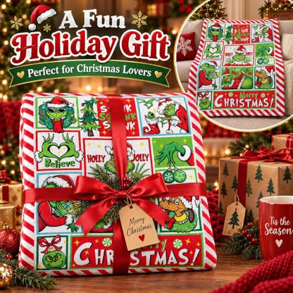 Christmas Cartoon Flannel Blanket - Holiday Throw Blanket for Home & Gifts