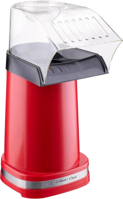 CULINARY CHEF PM102-RED Deluxe Hot Air Popcorn Popper - Fast, Healthy, and Mess-Free | Red Color