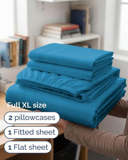 Full XL Bed Sheet Set by [Brand Name] - 4-Piece Soft, Breathable & Cooling Luxury Bedding - Deep Pockets, Fade & Wrinkle Free - Denim Blue