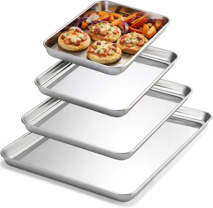 Skiennix Stainless Steel Baking Pans - 4 Pack Commercial Grade Cookie Sheets, Heavy Duty, Non-Stick, 9/10/12/16 Inch