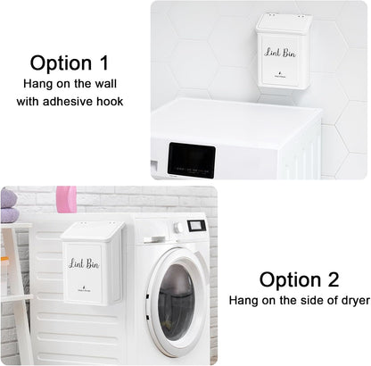 SUBEKYU Magnetic Lint Bin - Wall Mounted Metal Lint Box Holder with Lid for Laundry Room Organization | White