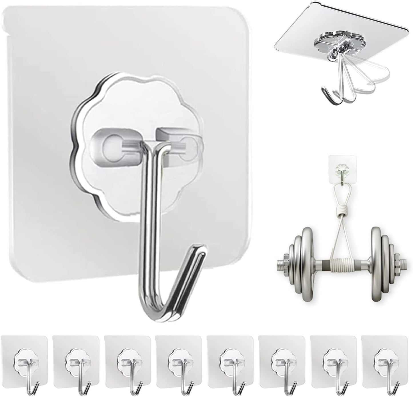 Skiennix Heavy-Duty Adhesive Wall Hooks - 50 lbs Capacity, Waterproof, No Damage | 10 Pack for Home & Office