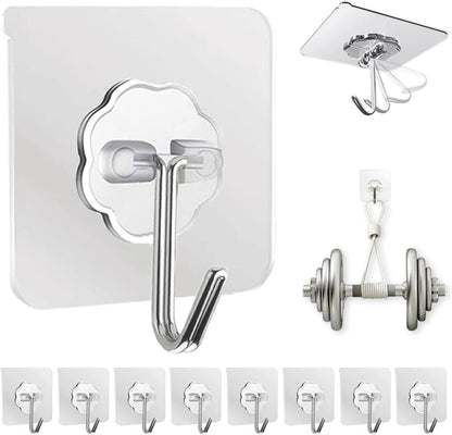 Skiennix Heavy-Duty Adhesive Wall Hooks - 50 lbs Capacity, Waterproof, No Damage | 10 Pack for Home & Office