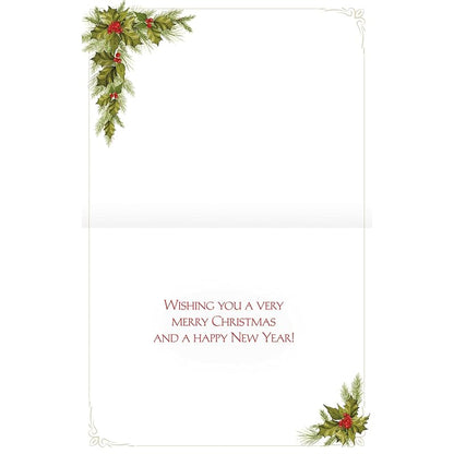 Lang Christmas Holly Boxed Cards with Envelope Set – 18 Linen-Embossed Holiday Greeting Cards