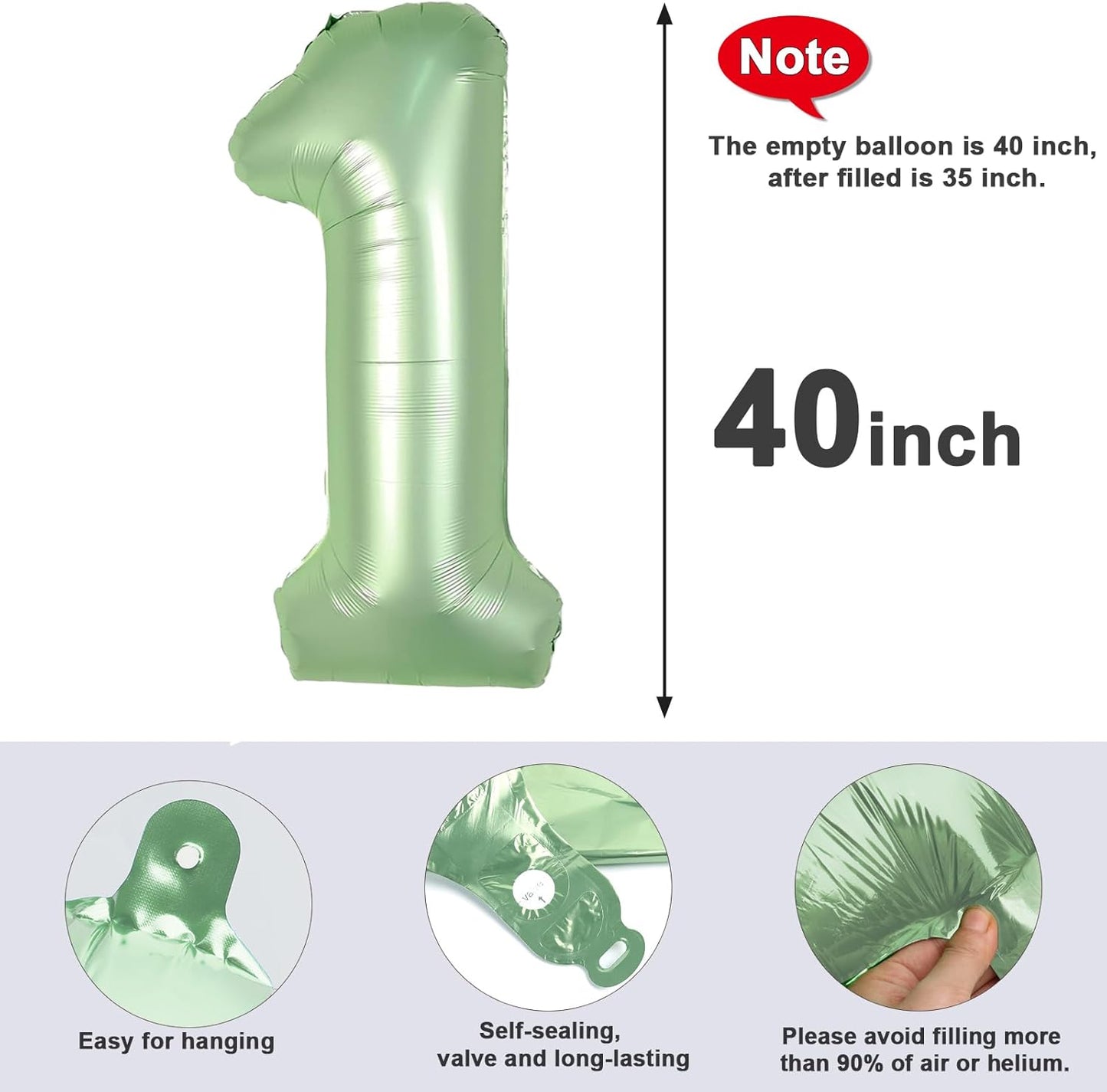 Number Balloons - 40 Inch Olive Green 1 Balloon for 1st Birthday Party Decorations & Baby Showers