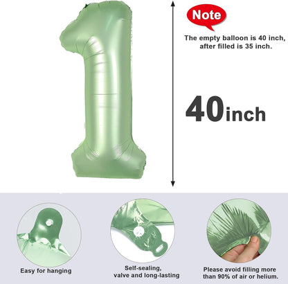 Number Balloons - 40 Inch Olive Green 1 Balloon for 1st Birthday Party Decorations & Baby Showers