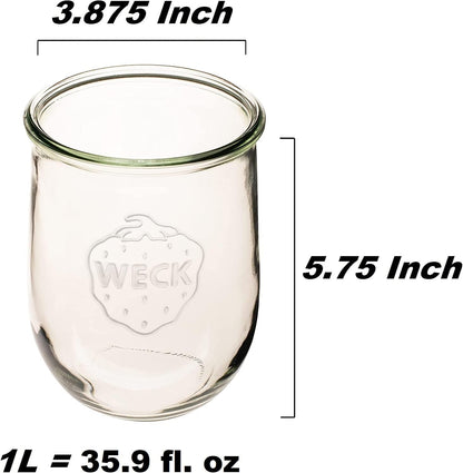 Weck Tulip Jars 1 Liter - Large Glass Sourdough Starter Jars with Wide Mouth & Fresh Covers | 2 Pack