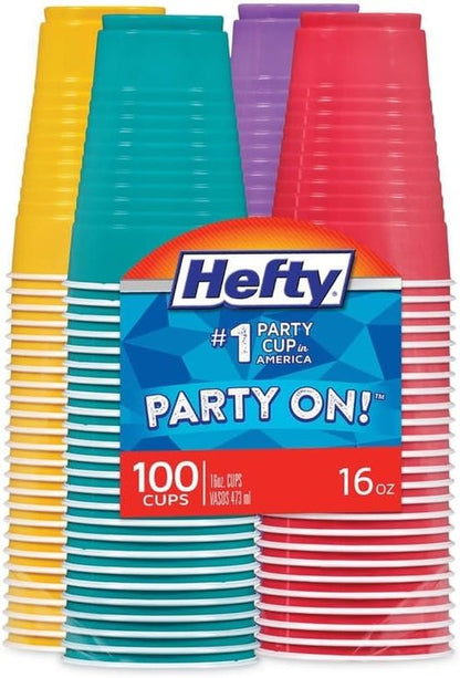 Hefty Easy Grip 16 Oz Disposable Plastic Party Cups - Assorted Colors | 100 Cups Per Pack, 4 Packs Total