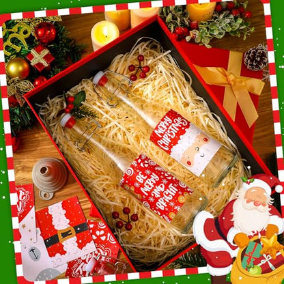6 Pack Christmas Red Glass Coquito Bottles with Swing Top Cap & Labels
