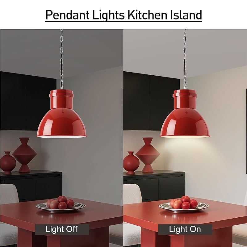 Red Pendant Light for Kitchen Island - 10.6" Wide, 71" Adjustable Height with Metal Shade