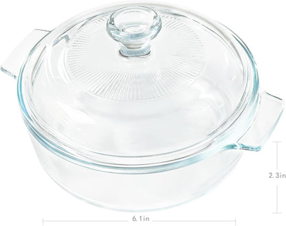 Skiennix Small Tempered Glass Casserole Dish - Round Baking Dish with Lid | 0.8L, Clear
