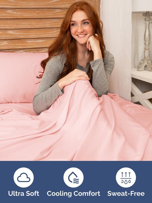 Extra Deep King Fitted Sheet - Hotel Luxury Single Fitted Sheet Only - Easily Fits 18 inch to 24 inch Mattress - Ultra Soft, Wrinkle & Fade Free w/Extra Deep Pockets - Breathable & Comfy - Baby Pink