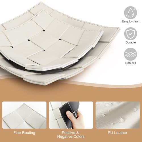 2 Pack PU Leather Valet Tray for Men, Key Holder Bowl for Entryway Table Catchall Storage Organizer EDC Dump Tray for Wallet, Keys, Coins - Large+Small, 9.8" L x 9.8" W x 2" H/7.1" D x 7.1" W x 2" H