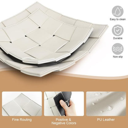 2 Pack PU Leather Valet Tray for Men, Key Holder Bowl for Entryway Table Catchall Storage Organizer EDC Dump Tray for Wallet, Keys, Coins - Large+Small, 9.8" L x 9.8" W x 2" H/7.1" D x 7.1" W x 2" H