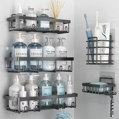Liuoud Shower Caddy Organizer - Rustproof Stainless Steel Wall Storage Basket | Large Capacity, Dark Grey