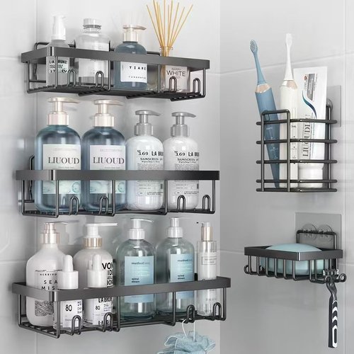 Liuoud Shower Caddy Organizer - Rustproof Stainless Steel Wall Storage Basket | Large Capacity, Dark Grey