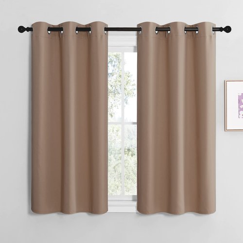 NICETOWN Cappuccino Small Window Kitchen Blackout Curtains, Thermal Insulated Solid Grommet Blackout Short Drapes for Bedroom (Set of 2, 42 by 48 Inch)