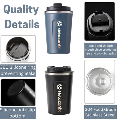 Metazonix - Travel Coffee Mug -17oz Stainless Steel Coffee Mug - Coffee Travel Mug Spill Proof Leak Proof - Insulated Coffee Mug With Lid - Travel Coffee Tumbler (Black)