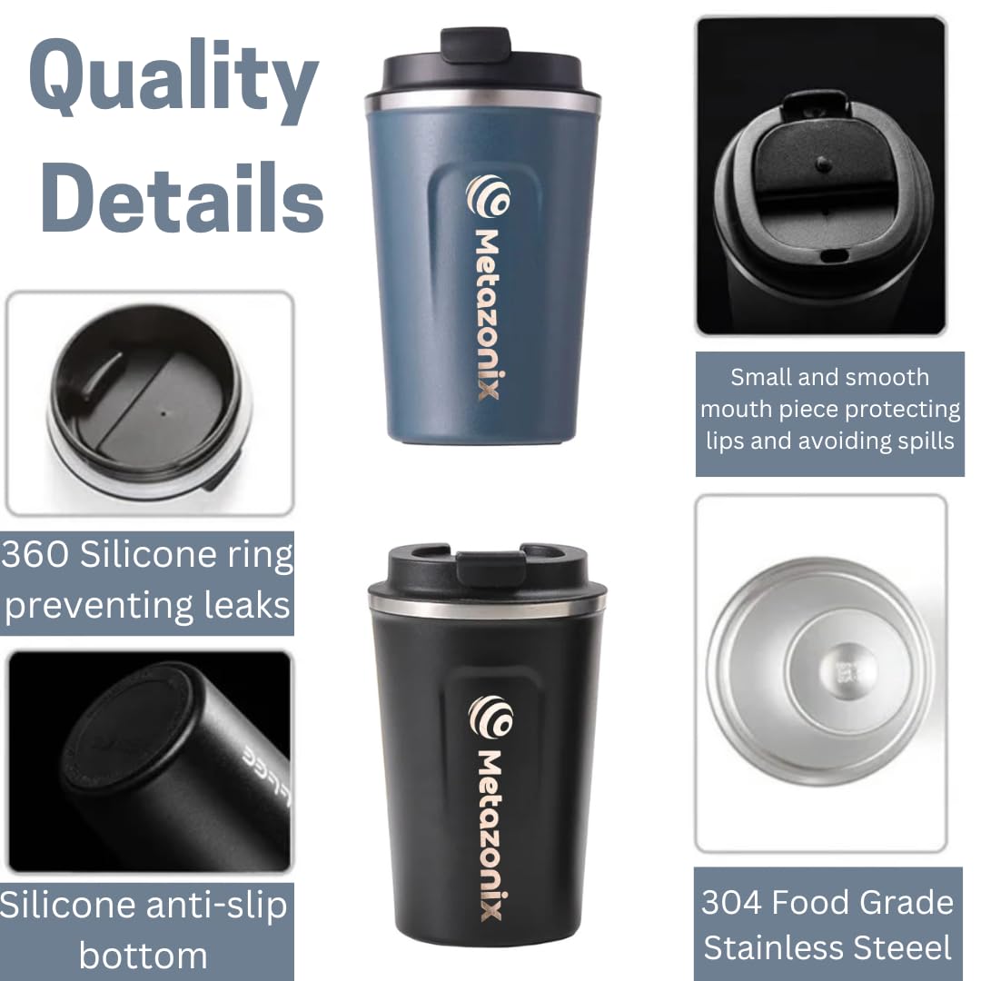 Metazonix - Travel Coffee Mug -17oz Stainless Steel Coffee Mug - Coffee Travel Mug Spill Proof Leak Proof - Insulated Coffee Mug With Lid - Travel Coffee Tumbler - Travel Coffee Mug - Gray Blue