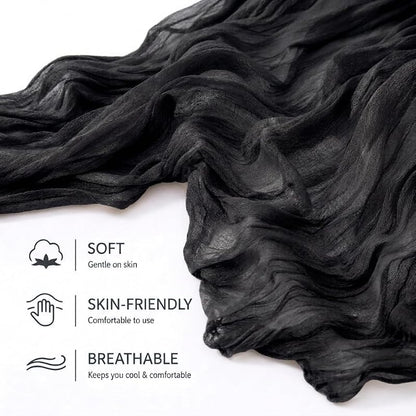6 Pack Black Cheesecloth Table Runner 17x108 - Semi Sheer Boho Gauze for Wedding, Party & Baby Shower (Variation: Black)