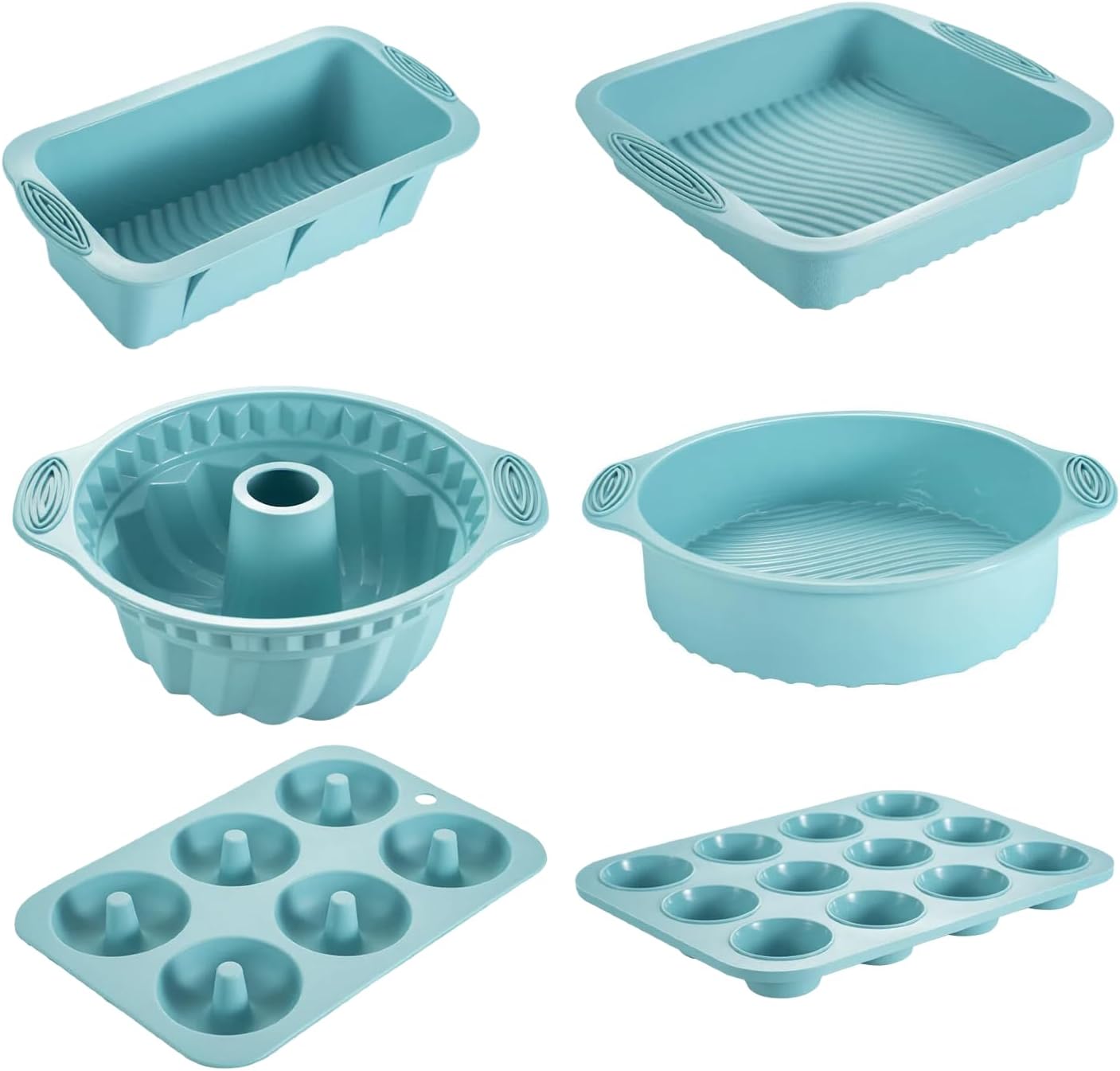 Skiennix Nonstick Silicone Bakeware Set - 6-Piece BPA-Free Heat Resistant Baking Tools | Blue