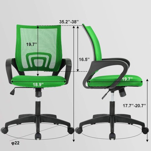 BestOffice Ergonomic Office Chair - Mid-Back Swivel Design with Breathable Backrest & Lumbar Support - Adjustable Height & Rolling Wheels - Green for Adults & Women