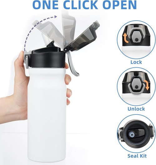 BJPKPK Insulated Water Bottle - 18oz Stainless Steel Flask with Straw & Leak-Proof Lid | White