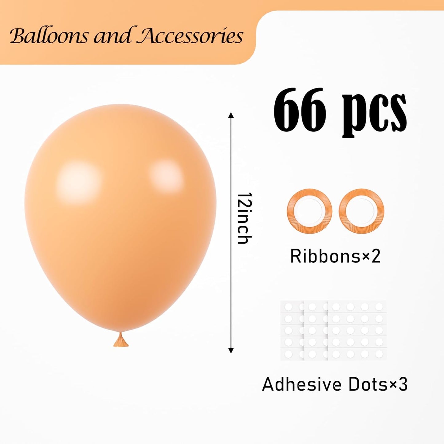 Voircoloria Peach Balloons - 12-Inch Pastel Orange Latex Balloons | 66-Pack for Weddings & Parties