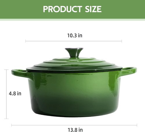 Le Creuset 6 Quart Enameled Cast Iron Dutch Oven - Versatile Round Pot with Dual Handles - Oven Safe to 500°F (Green)