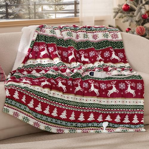 Bedsure Christmas Heated Blanket Throw - Fair Isle Pattern Electric Blanket, 23 Variation
