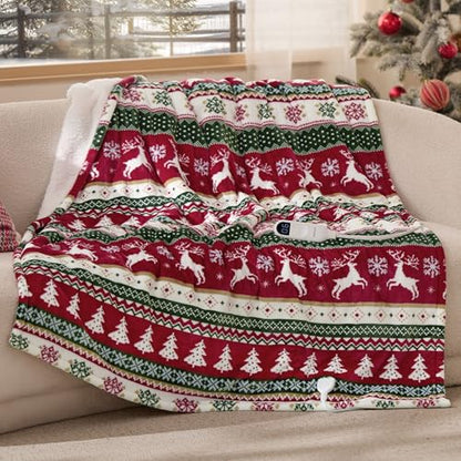 Bedsure Christmas Heated Blanket Throw - Fair Isle Pattern Electric Blanket, 23 Variation