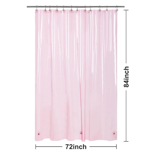 Barossa Design Extra Long Clear Pink Shower Curtain Liner with 3 Magnets - 72" x 84" XL, Waterproof PEVA Lightweight Shower Liner for Bathroom, PVC Free, Metal Grommets - Clear Pink, 72x84