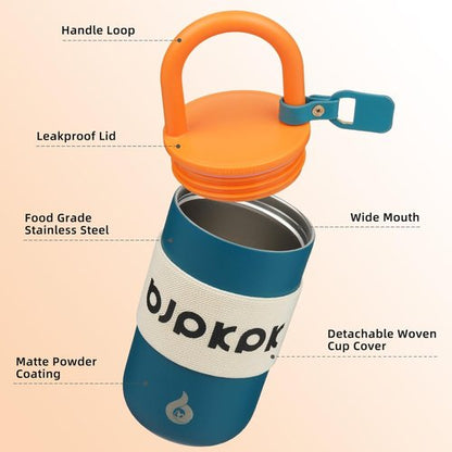 BJPKPK Insulated Stainless Steel Tumbler - 13oz Travel Coffee Mug with Lid & Handle | Dark Blue