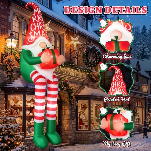 8FT Christmas Inflatable Sitting Gnome Outdoor Decor with LED Lights - Holiday Yard Decoration