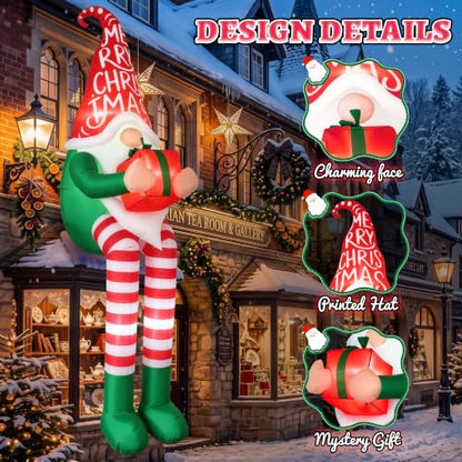 8FT Christmas Inflatable Sitting Gnome Outdoor Decor with LED Lights - Holiday Yard Decoration
