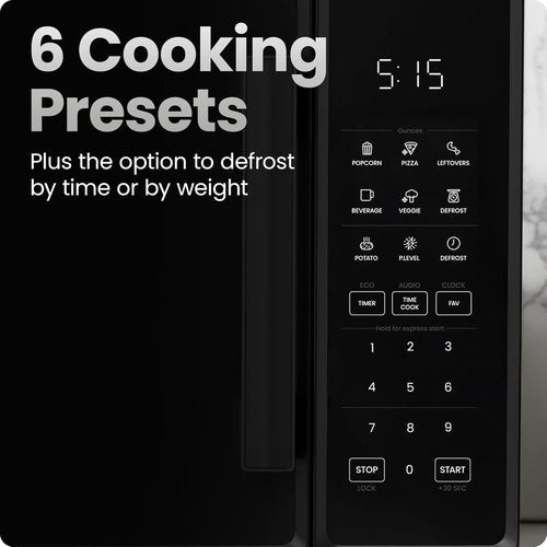 Chefman Microwave Oven - 1.1 Cu. Ft. 1000 Watts with 10 Power Levels & 6 Cooking Presets - Black
