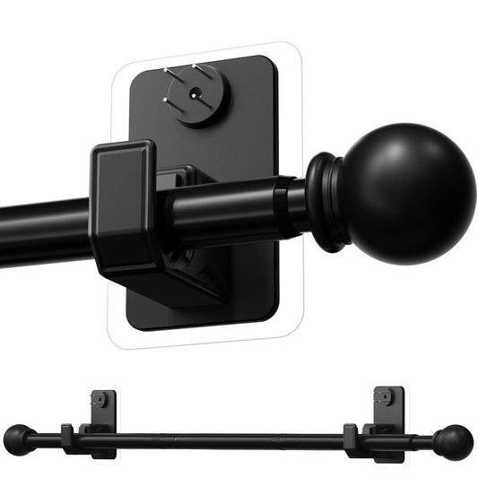 PeSenp No-Drill Curtain Rod with Adhesive & Pin-Nail Mount System - Renter Friendly & Minimal Wall Damage, 5/8" Diameter Black Adjustable Rod for Windows 28 to 48 Inch
