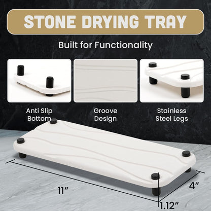 Skiennix 2pc Stone Drying Tray - Diatomite Sink Caddy & Organizer - Water Absorbing Bathroom Mat (White)