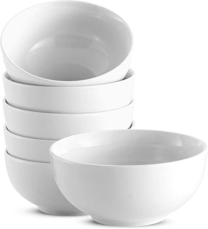 KooK Ceramic Cereal Bowls - 24 oz Deep Interior Porcelain Dishes | Microwave & Dishwasher Safe, Set of 6, Marshmallow White