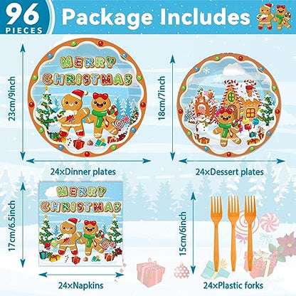 Gingerbread Party Supplies Set - Paper Plates Napkins & Plastic Forks for Christmas Celebration - Variation of Gingerbread Party