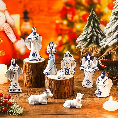 9-Piece Delft Blue Nativity Set Figurines Christmas Decor