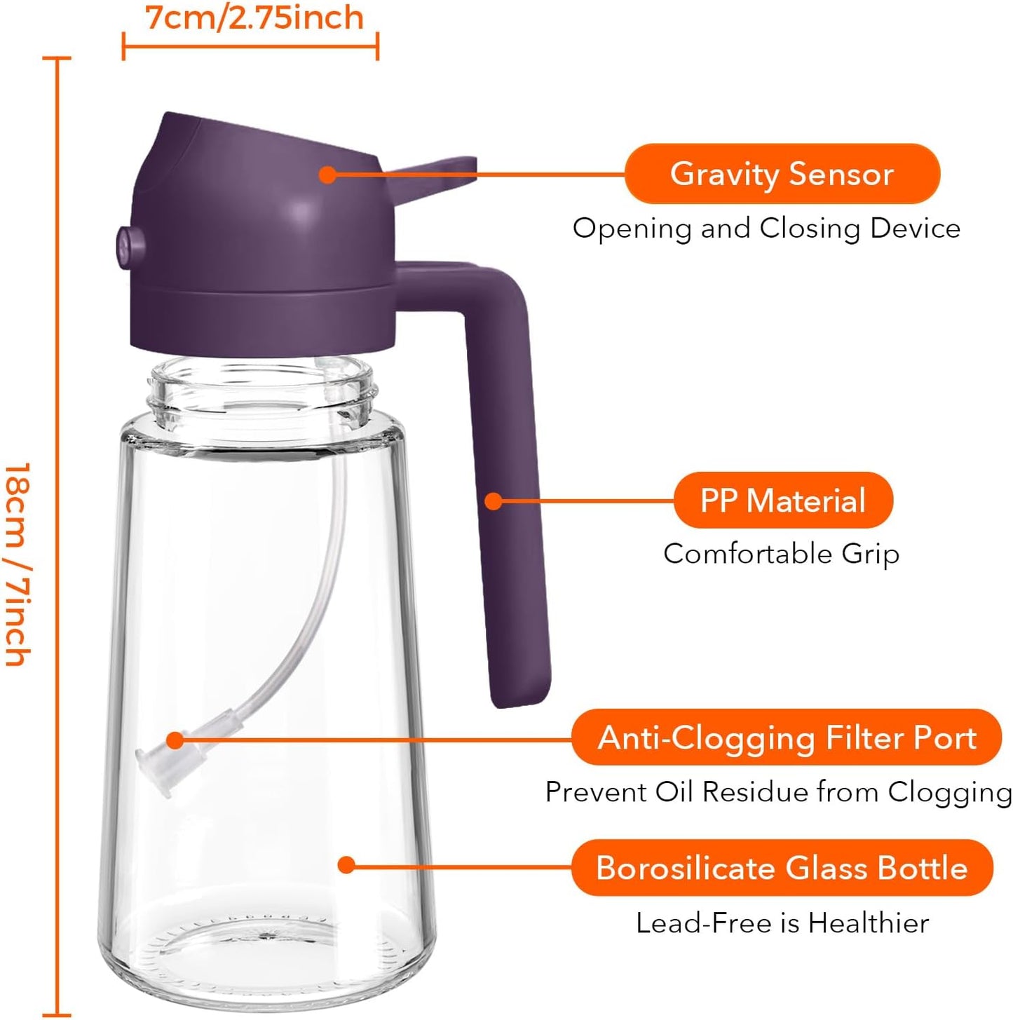 YARRAMATE Glass Olive Oil Sprayer - 16oz Premium Food Grade Dispenser with Portion Control | Purple
