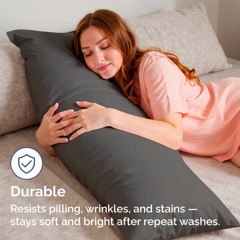Skiennix Body Pillowcases Set of 4 | Soft, Breathable 20x54 Long Pillow Covers - Fade-Free & Machine Washable (Charcoal)